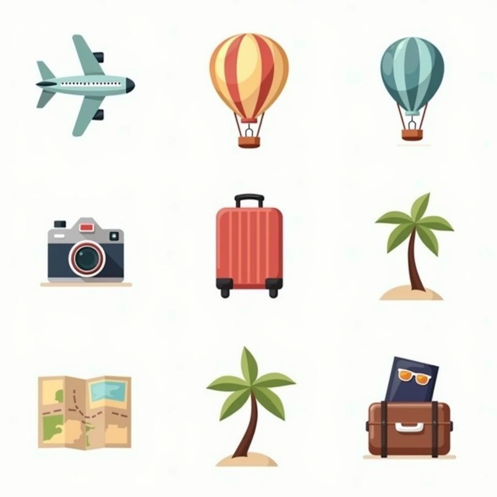 Bo suu tap hinh anh trip vector du lich de thuong voi nhieu icon va yeu to hoat hinh