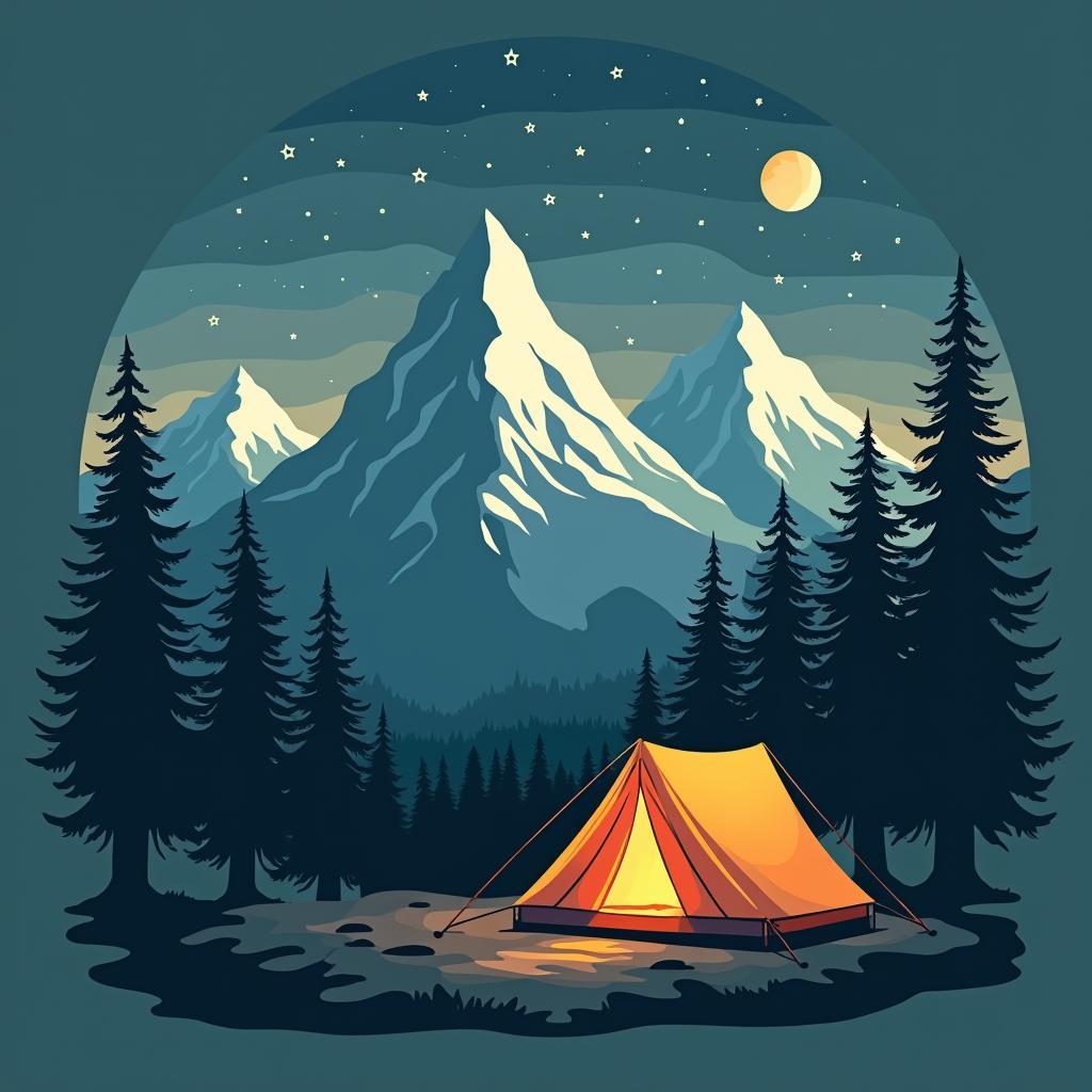 Hinh anh mau trip vector ve phong canh phieu luu ngoai troi voi nui, rung va leu trai