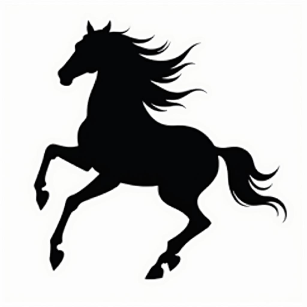 Hình vector con ngựa silhouette đen mạnh mẽ, biểu tượng cho tốc độ và sự tự do trong thiết kế độc đáo.