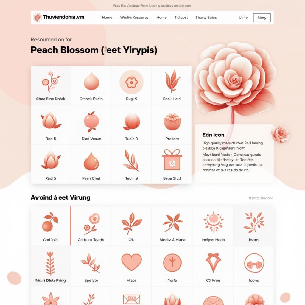 Giao diện website Thuviendohoa.vn hiển thị bộ sưu tập cành đào vector và tài nguyên thiết kế miễn phí khác