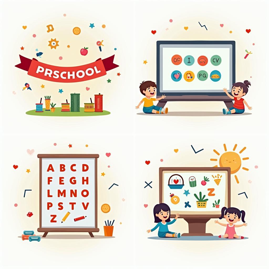 Ví dụ ứng dụng tranh mầm non vector trong thiết kế banner, slide bài giảng và các ấn phẩm giáo dục cho trẻ.