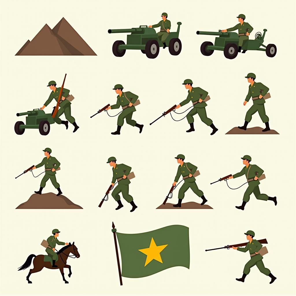 Bộ sưu tập file vector chiến thắng Điện Biên Phủ, bao gồm hình ảnh người lính, trận địa, biểu tượng lịch sử.