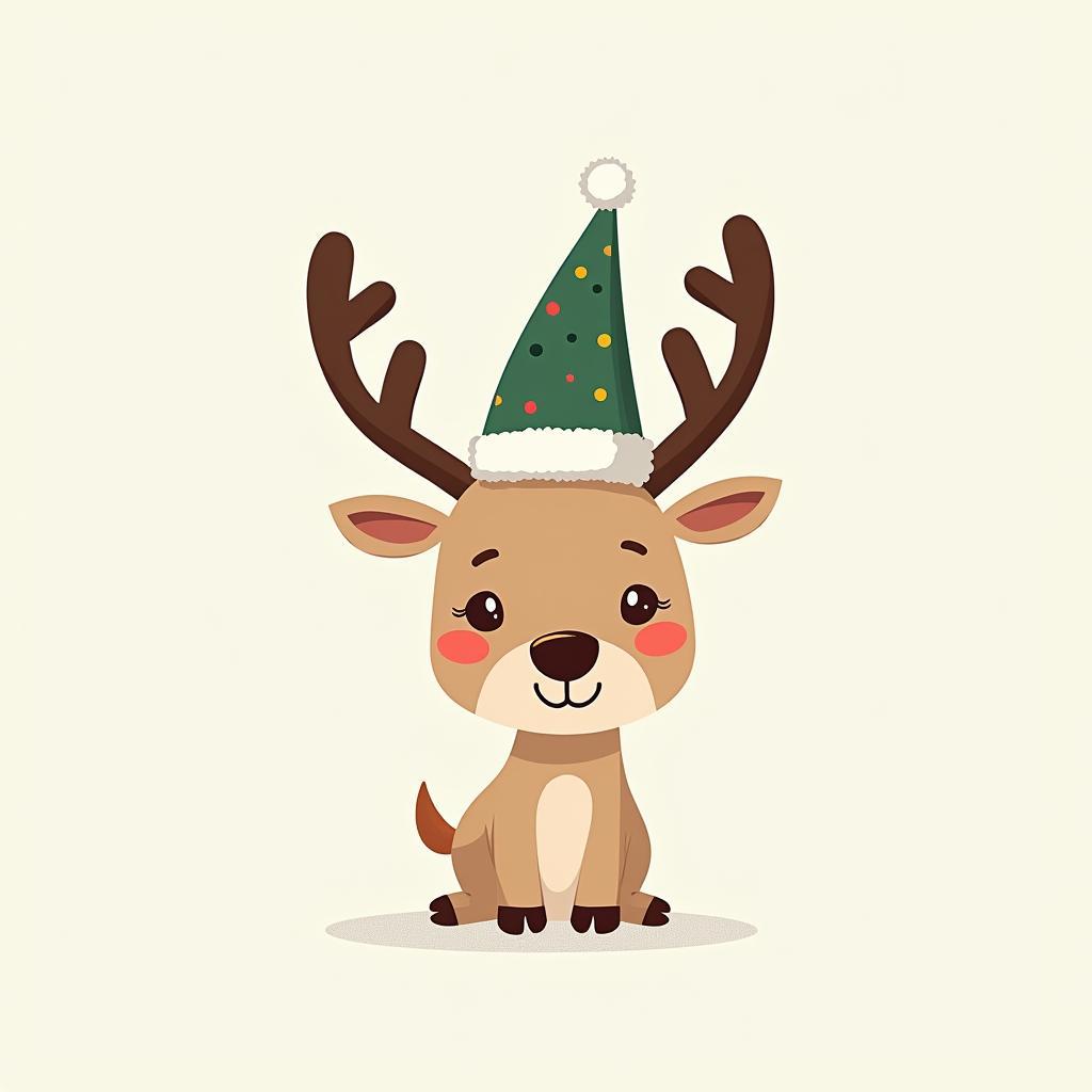 File reindeer vector hoạt hình đáng yêu với phong cách vẽ tay cho thiết kế thiệp mừng Giáng Sinh