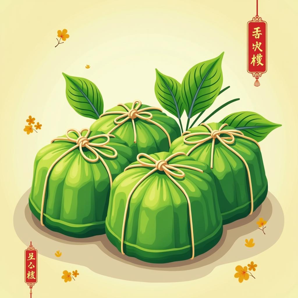 Bánh chưng xanh vector lá dong tươi tắn ngày Tết