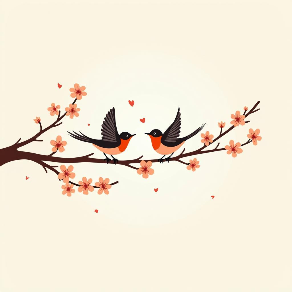 Cành mai vector với chim én biểu tượng mùa xuân và sự sum vầy