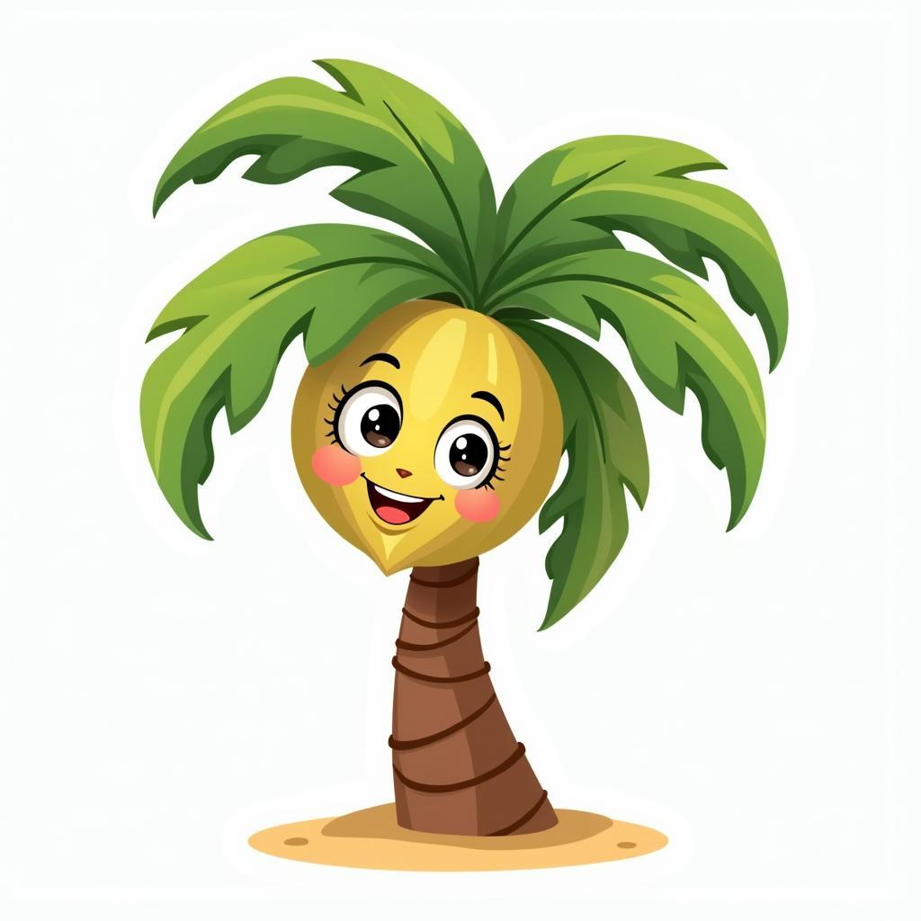 Cây dừa vector phong cách hoạt hình với biểu cảm đáng yêu và màu sắc tươi sáng