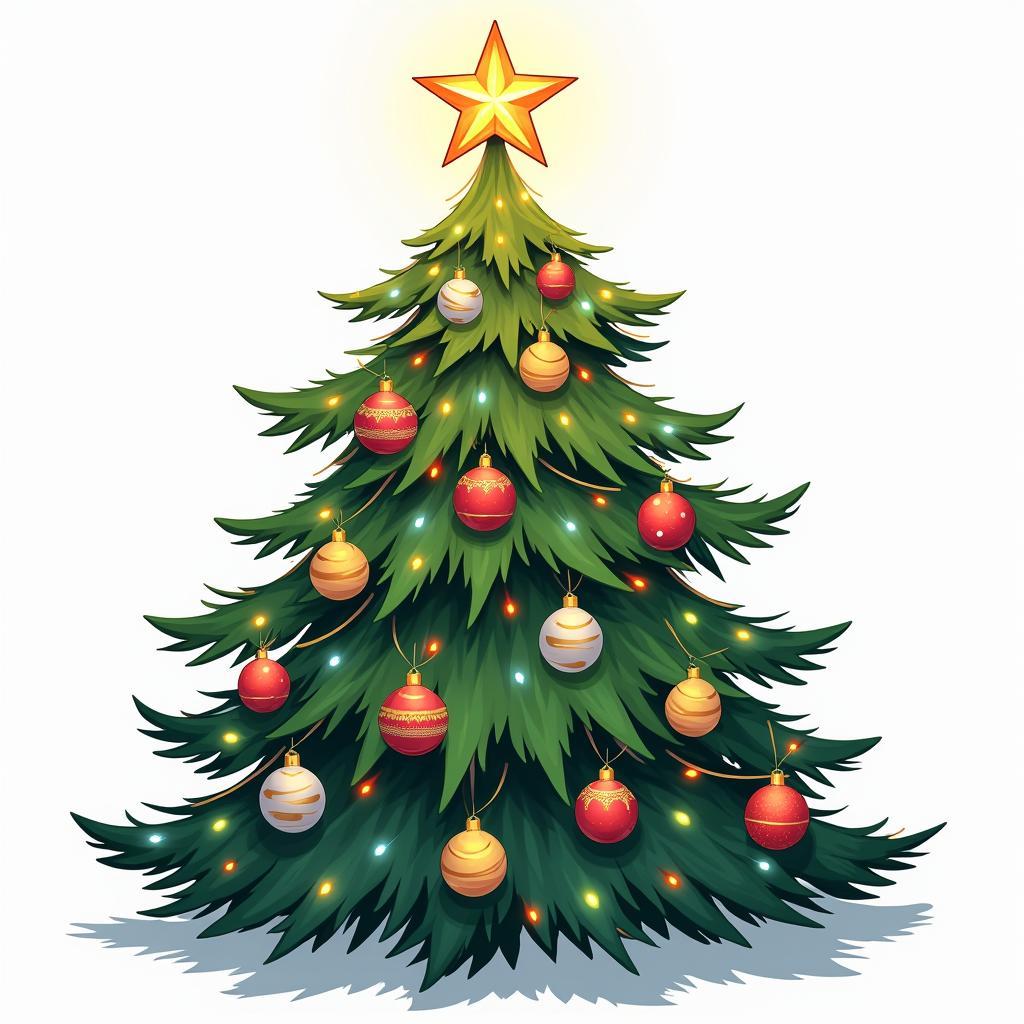 Cây thông Noel vector PNG với nhiều hoa tiết trang trí, quả châu và ngôi sao lấp lánh