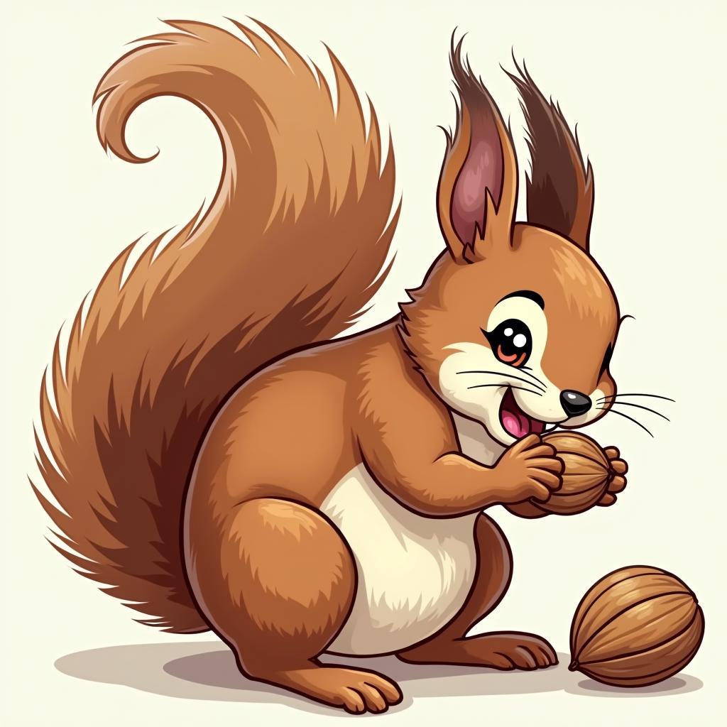 Con sóc vector đang ăn quả óc chó, chi tiết tỉ mỉ, màu sắc tự nhiên
