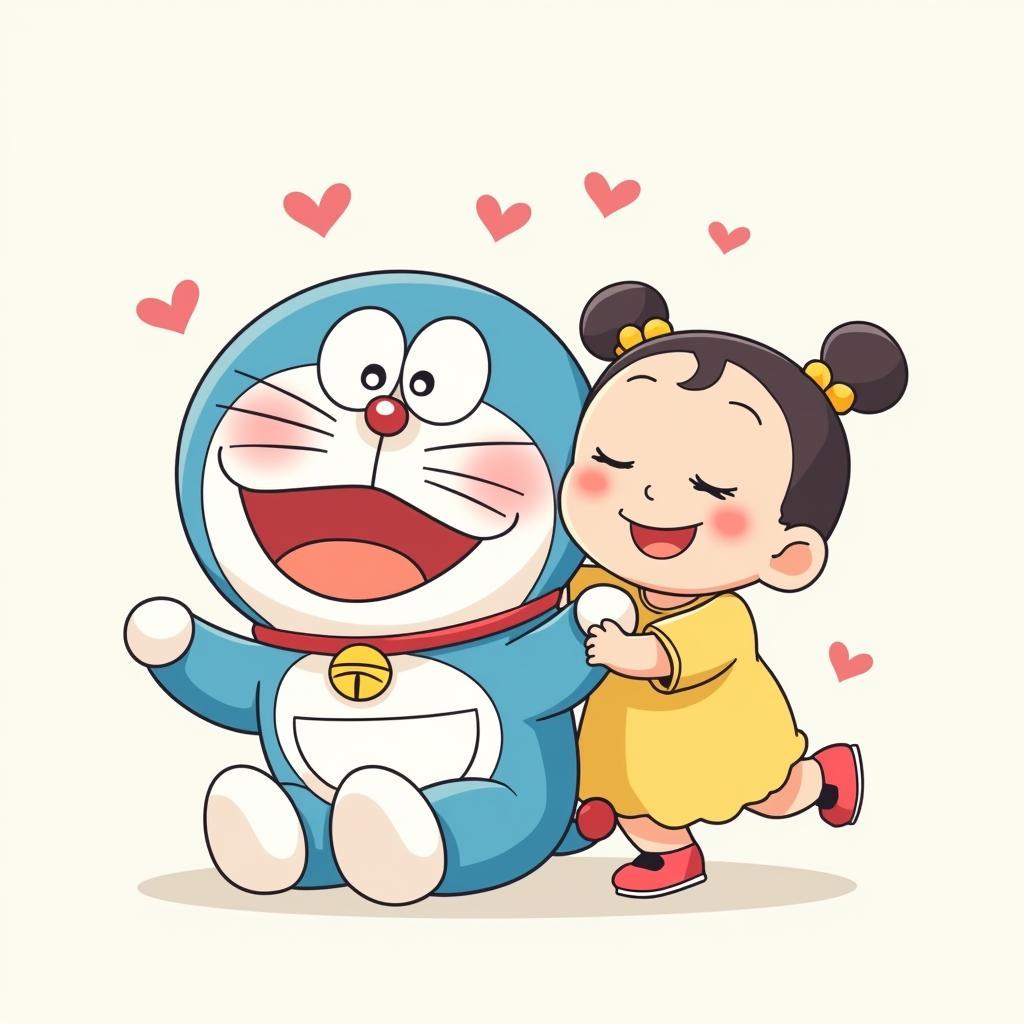 Doraemon và Dorami vector, thể hiện tình cảm anh em, thiết kế đáng yêu và ấm áp.
