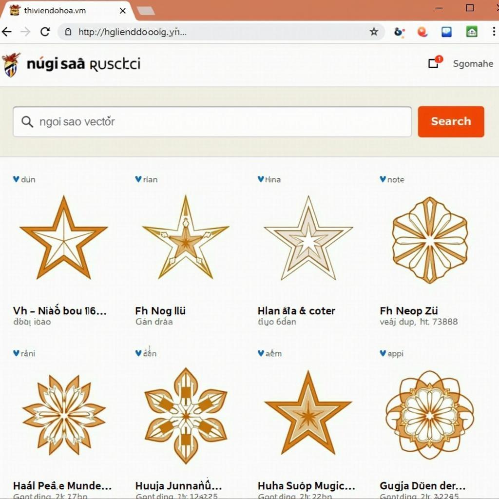 Giao diện website Thuviendohoa.vn, tìm kiếm ngôi sao vector dễ dàng