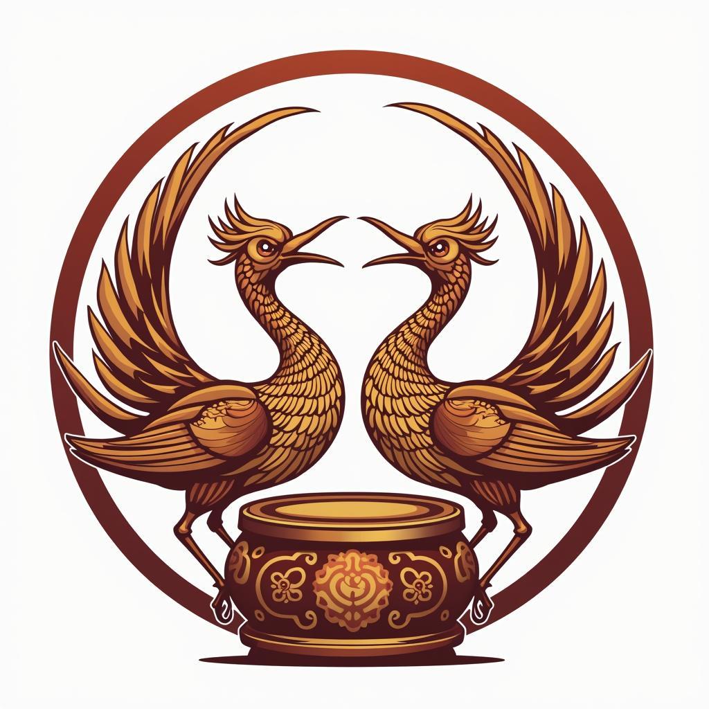 Logo Giỗ Tổ Hùng Vương vector thiết kế tinh tế với trống đồng và chim Lạc