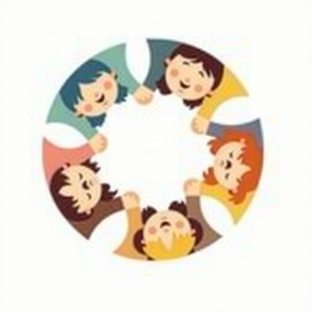 Logo trường mầm non vector hình ảnh các bé vui vẻ nắm tay nhau