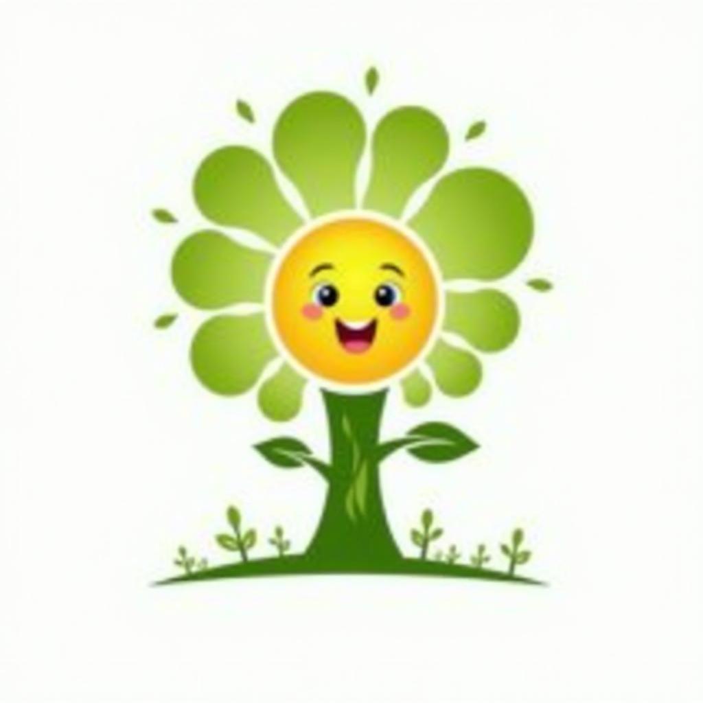 Logo trường mầm non vector hình cây xanh và mặt trời tươi sáng
