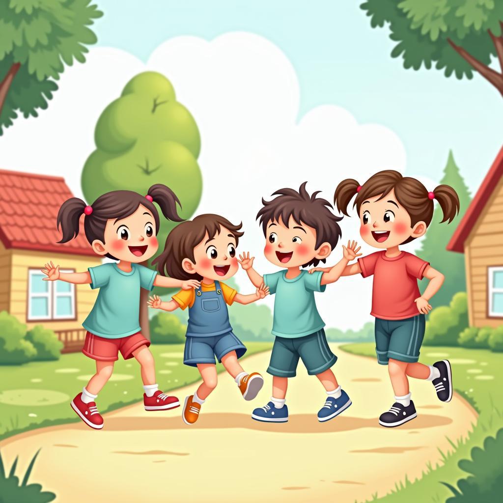 Mầm non vector hình ảnh bé vui chơi ngoài trời hồn nhiên và đáng yêu