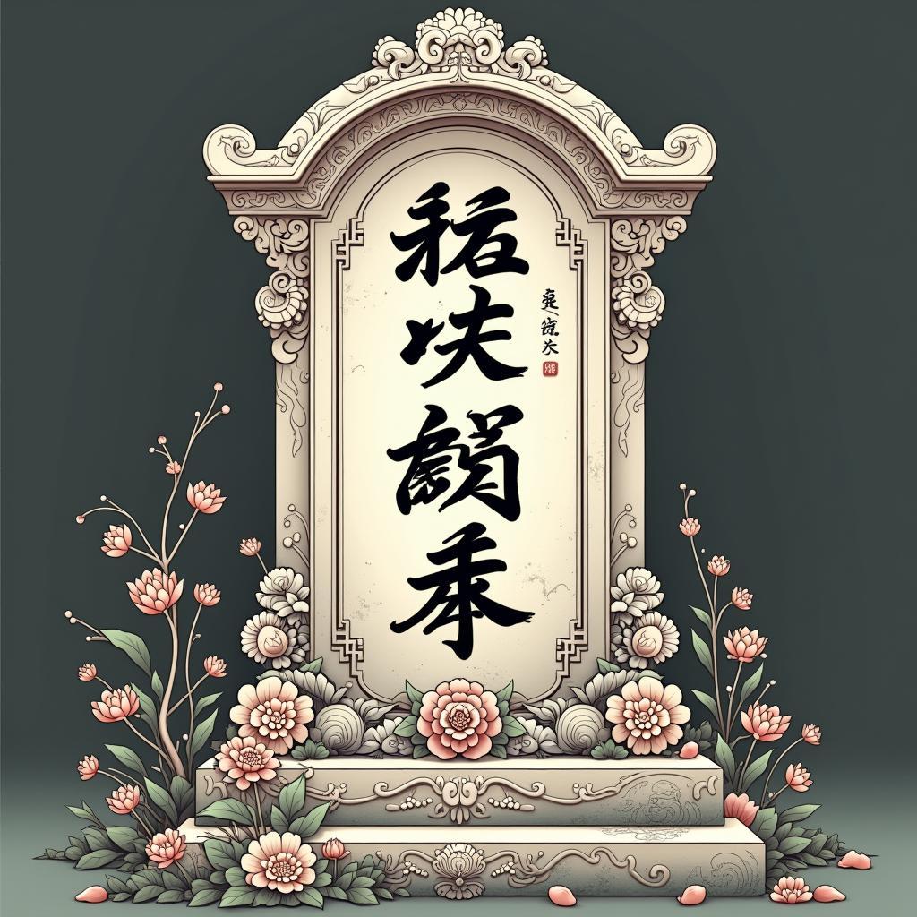 Mẫu bia mộ chữ Hán cổ điển vector với hoa văn tinh xảo