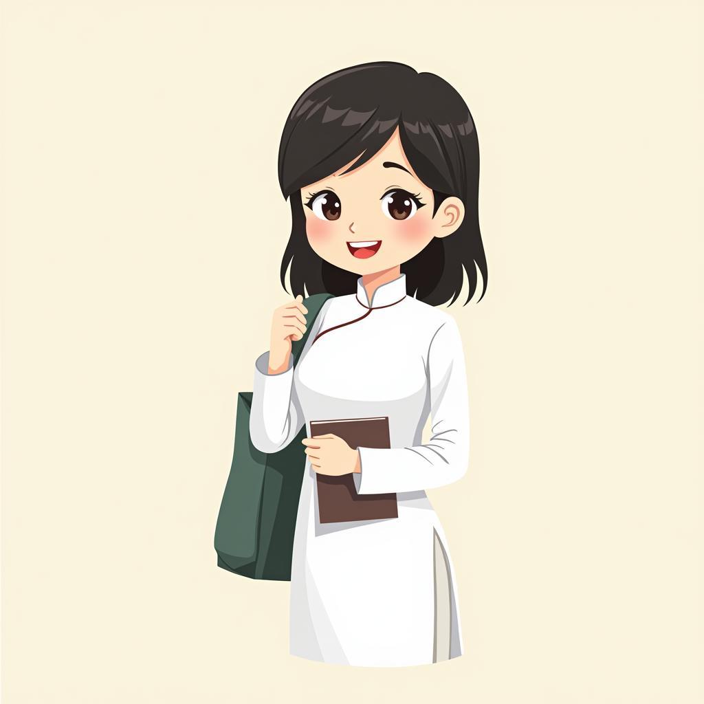 Nhân vector nữ sinh áo dài Việt Nam duyên dáng, tươi tắn