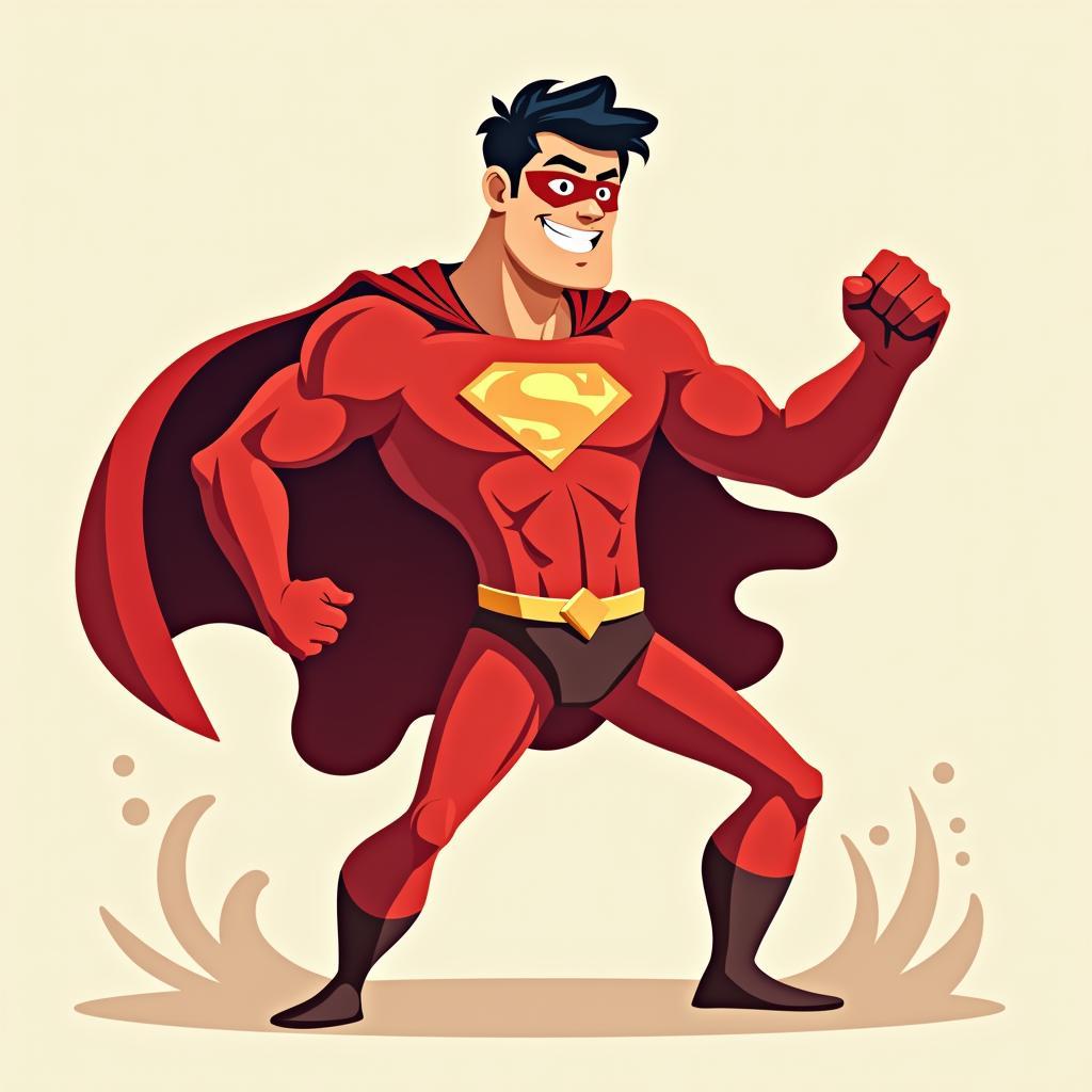 Nhân vector siêu nhân đỏ dũng mãnh, sẵn sàng chiến đấu