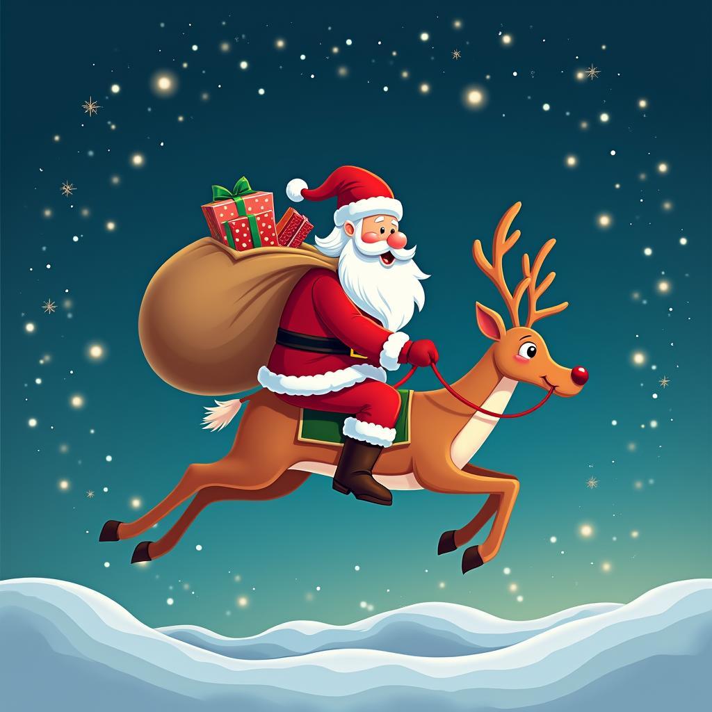 Vector ông già Noel cưỡi tuần lộc, chất lượng cao, phù hợp cho thiết kế Giáng Sinh