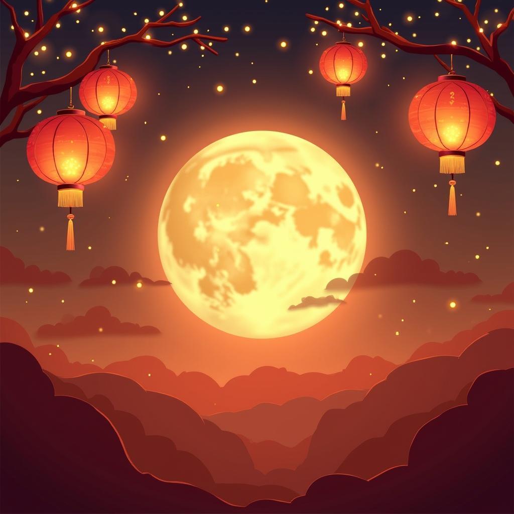Phông trung thu vector đèn lồng trăng tròn mang đến không khí ấm áp và sum vầy