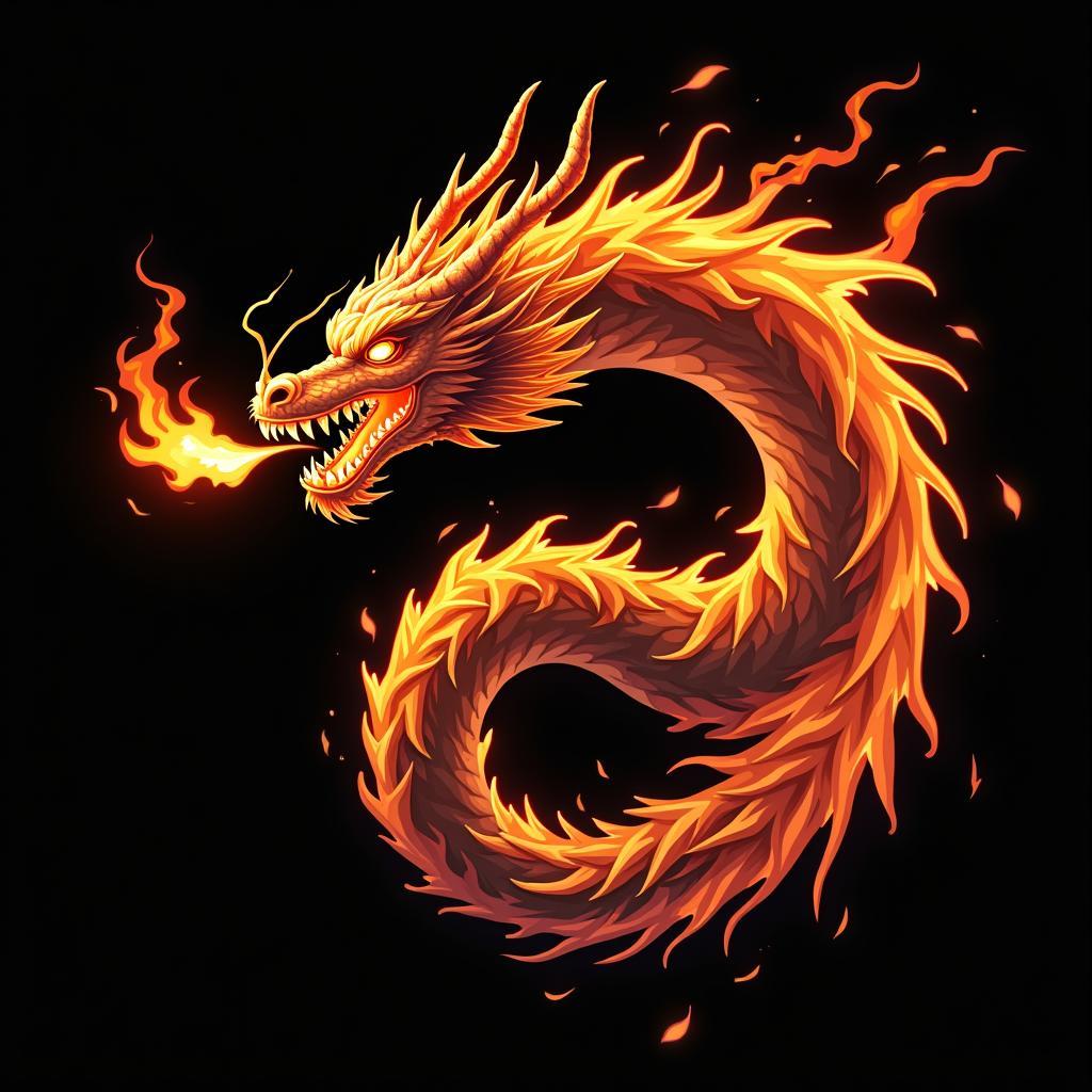 Rồng lửa vector uy lực, phun lửa, chi tiết sắc nét, nền đen mạnh mẽ