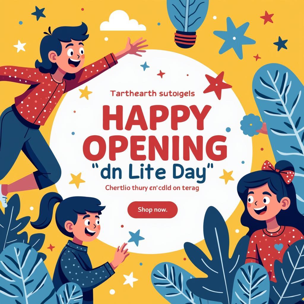 Thiệp mời khai trương vector màu sắc tươi sáng, thiết kế trẻ trung năng động với các gam màu tươi sáng, hình ảnh vui nhộn.