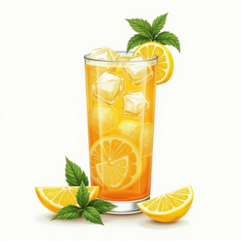 Ly Trà Chanh Vector Tươi Mát Với Lát Chanh Vàng Óng và Lá Bạc Hà