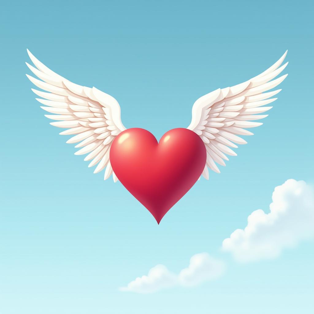 Trái tim vector có cánh trắng bay lượn trên nền trời xanh, tượng trưng cho tự do và tình yêu