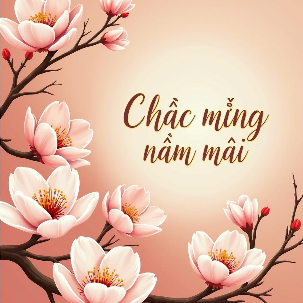 Vector Hoa Đào Chúc Mừng Năm Mới Đẹp Mắt