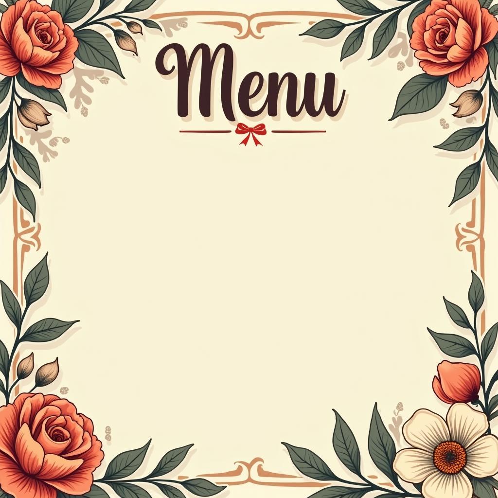 Vector menu quán cafe phong cách vintage với họa tiết hoa lá cổ điển, màu sắc ấm áp