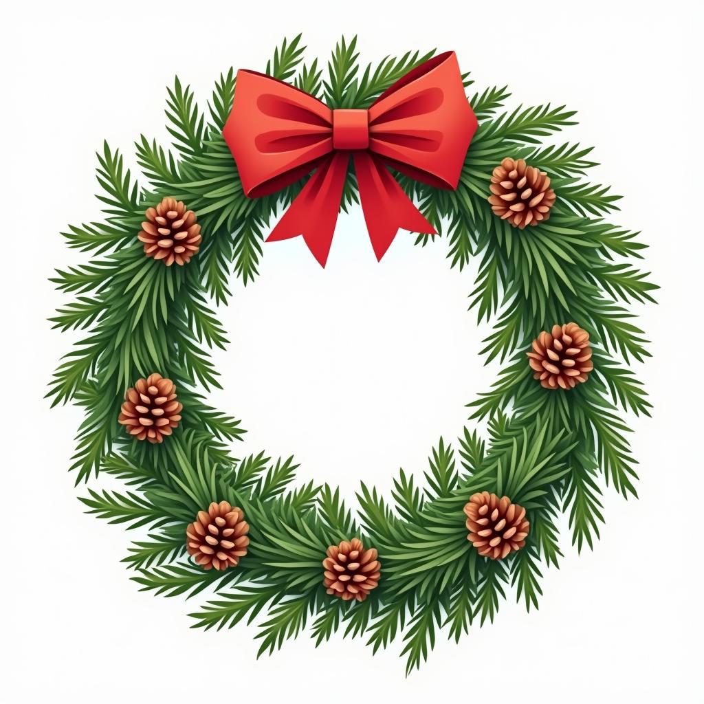 Vòng nguyệt quế Giáng Sinh vector, lá thông, quả thông, ruy băng đỏ trang trí đẹp mắt
