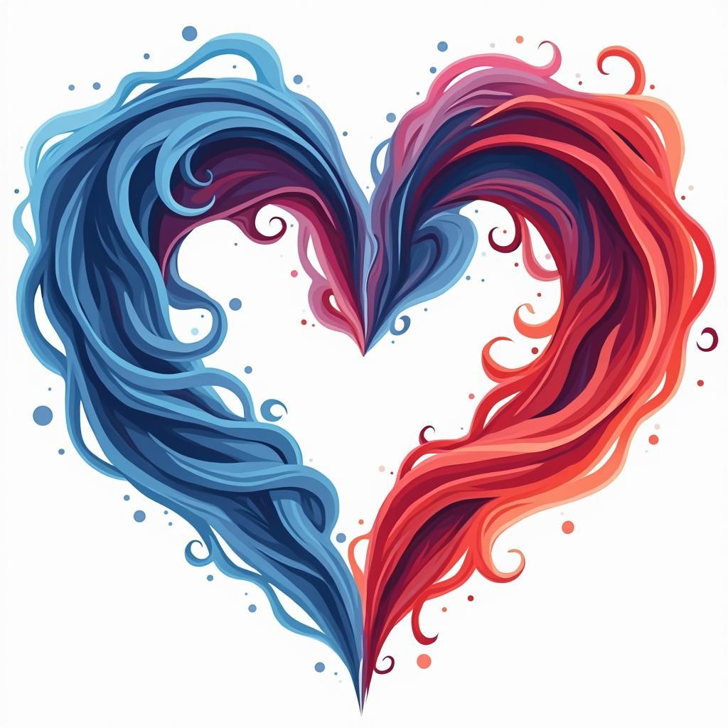 Vector trái tim xanh đỏ họa tiết tình yêu độc đáo